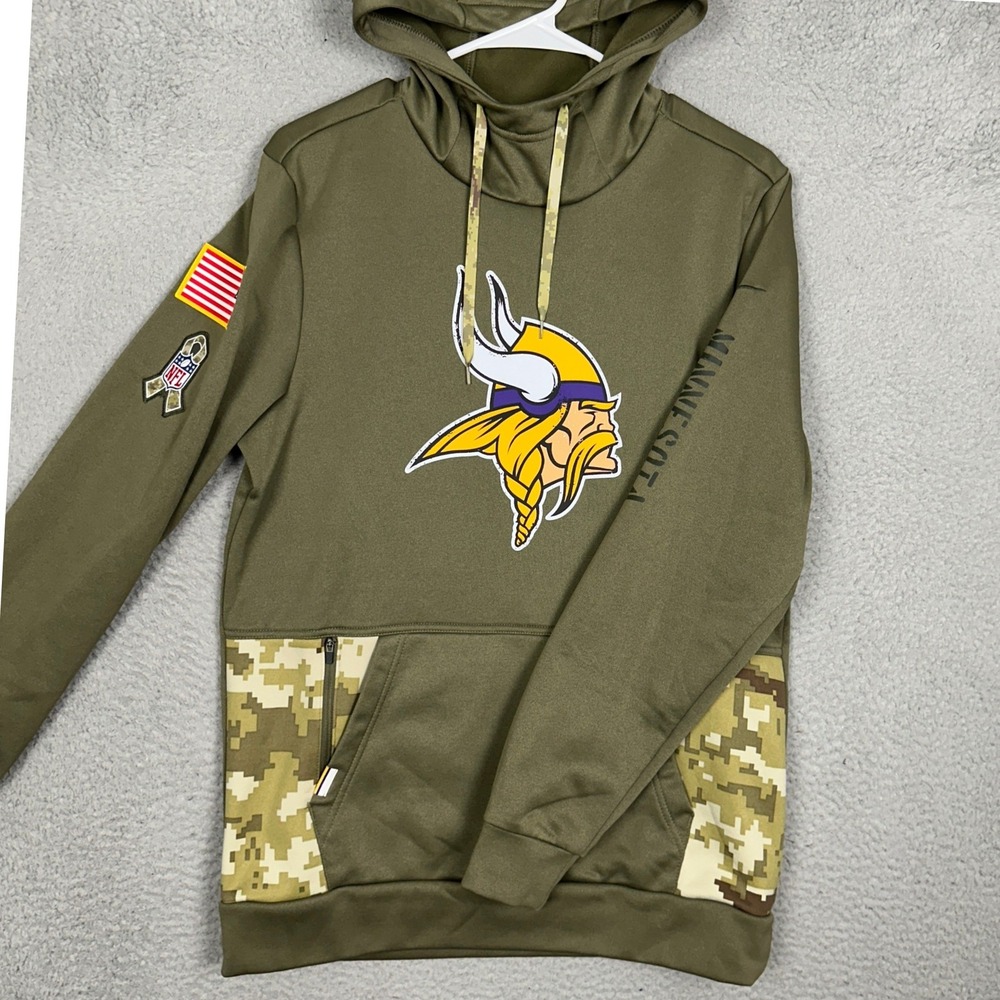 Minnesota Vikings Nike Hoodie Men Small Therma-Fit Olive Green Salute to Service